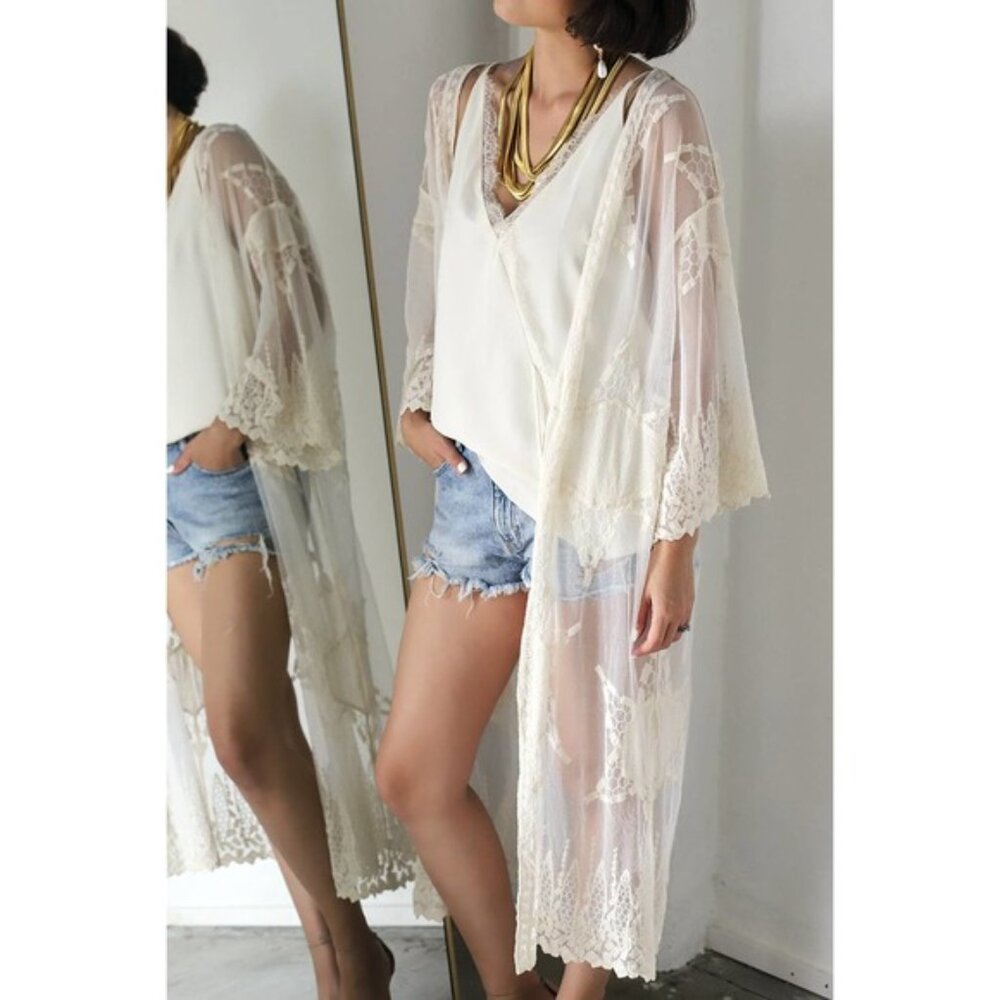 Stylestalker White Embroidered Cardigan Duster ~ One Size